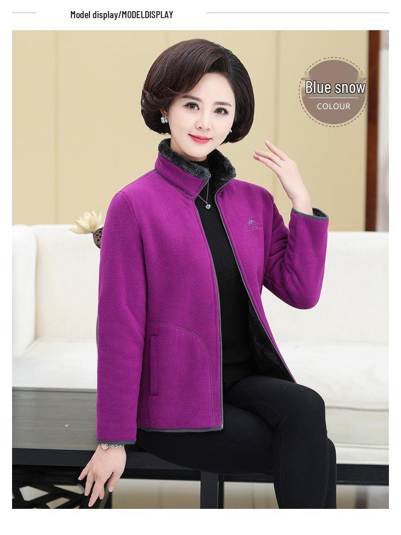 

Women s Middle-Aged & Elderly Polar Fleece Jacket - Autumn/Winter Outdoor Long Sleeve Camel Sweatshirt. 4XL (recommended 135-150 jin) бузковий