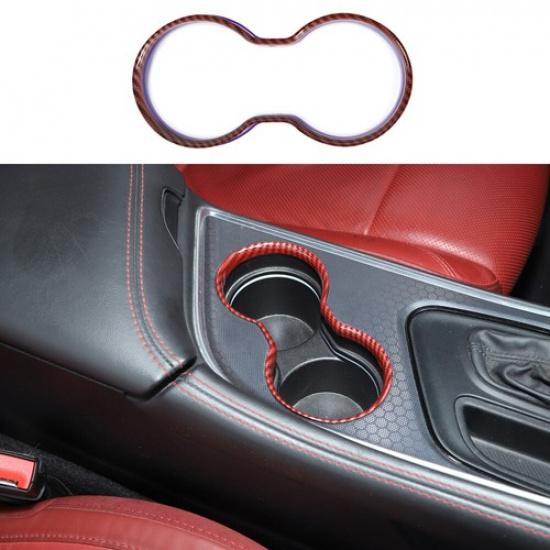 

Front Gear Cup Holder Decor Ring Trim Bezel For Dodge Challenger 15+ Red Carbon