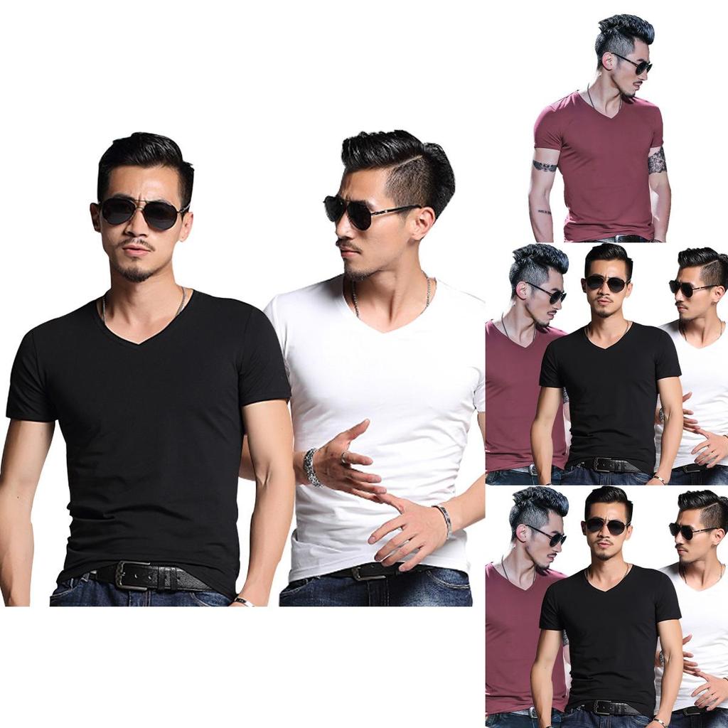 Mens Summer Casual Fashion V-neck T-shirt In Premium Quality Solid Colors