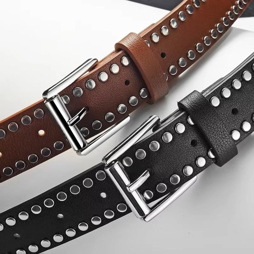 Versatile Jeans Belt Retro Rivet Decorative Belt Casual PU Leather Belt  for Women and Men