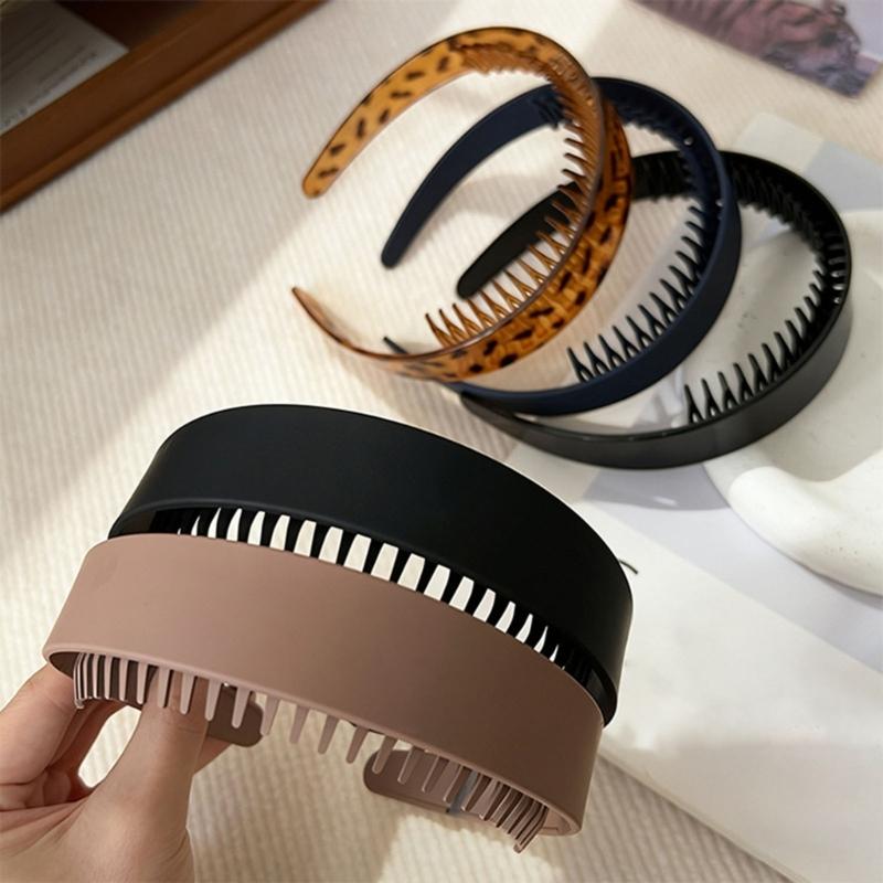 Wide Acrylic Headbands for Women with Inner Teeth, 5 Neutral-Tone Hair Hoop for Commuting, Classroom Wear, Home, Makeup, and Skincare Routines