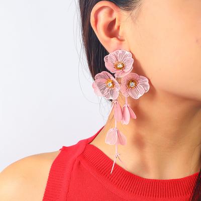 Stahlnadel Zirkon Blütenblätter Fransen Ohrstecker Kleine frische und süße Persönlichkeit Ohrringe Urlaubsstil Ohrringe