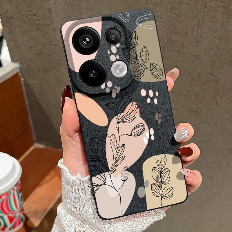 Simple Plant Floral Print TPU Matte Leather Texture Slim Phone Case For Xiaomi 13T Pro Poco X6 M6 Pro Redmi Note 14 Pro 13 12 11 Soft Shockproof Cover