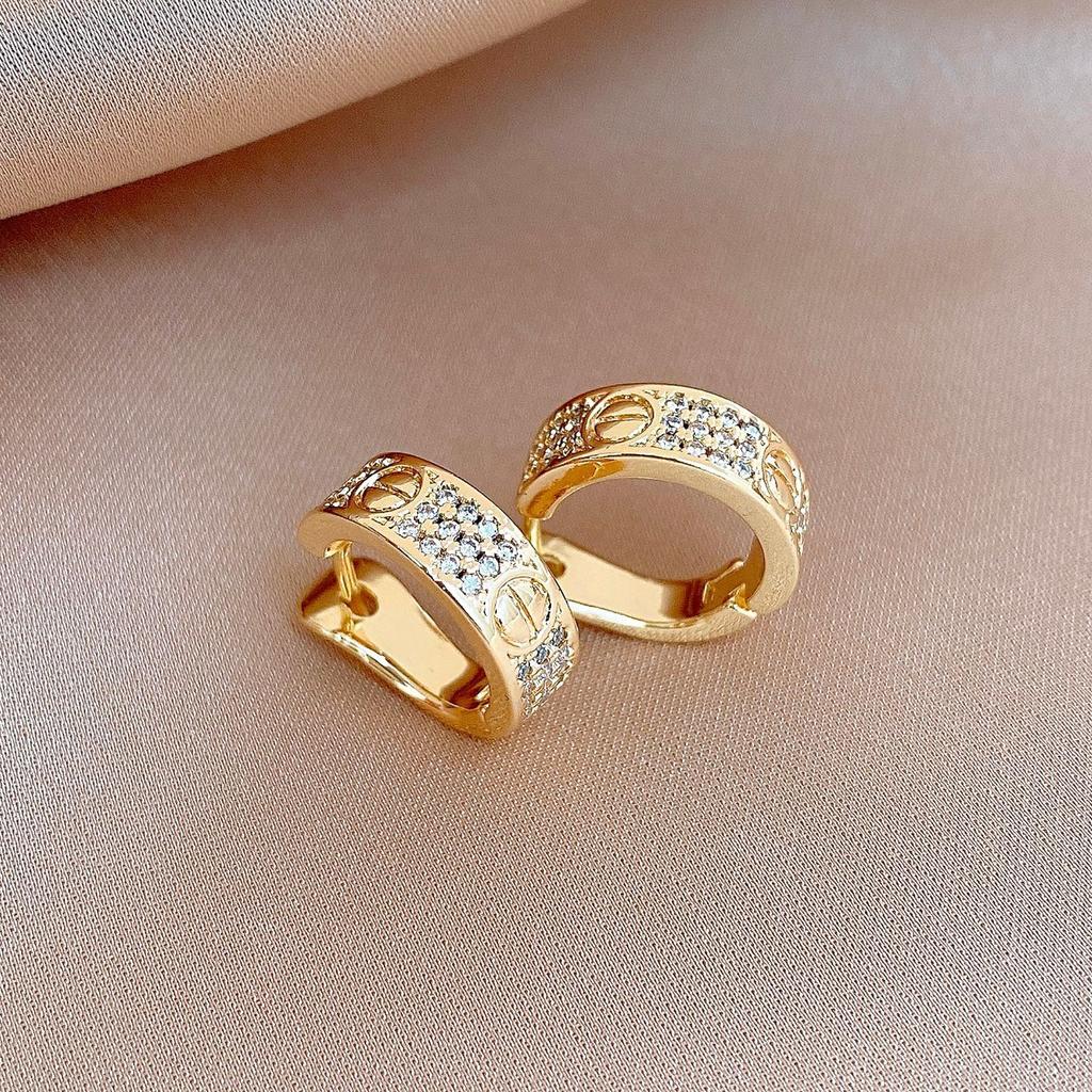 18k Real Gold Electroplated Simple Zircon Geometric Earrings Ear Buckles Personalized Versatile Earrings Women