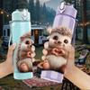 1PC Cute Hedgehog Animal Portrait Print 750ml Color Plastic Sports Water Bottle Leakproof Flip Straw Lid Suitable for Sports Office Home Use