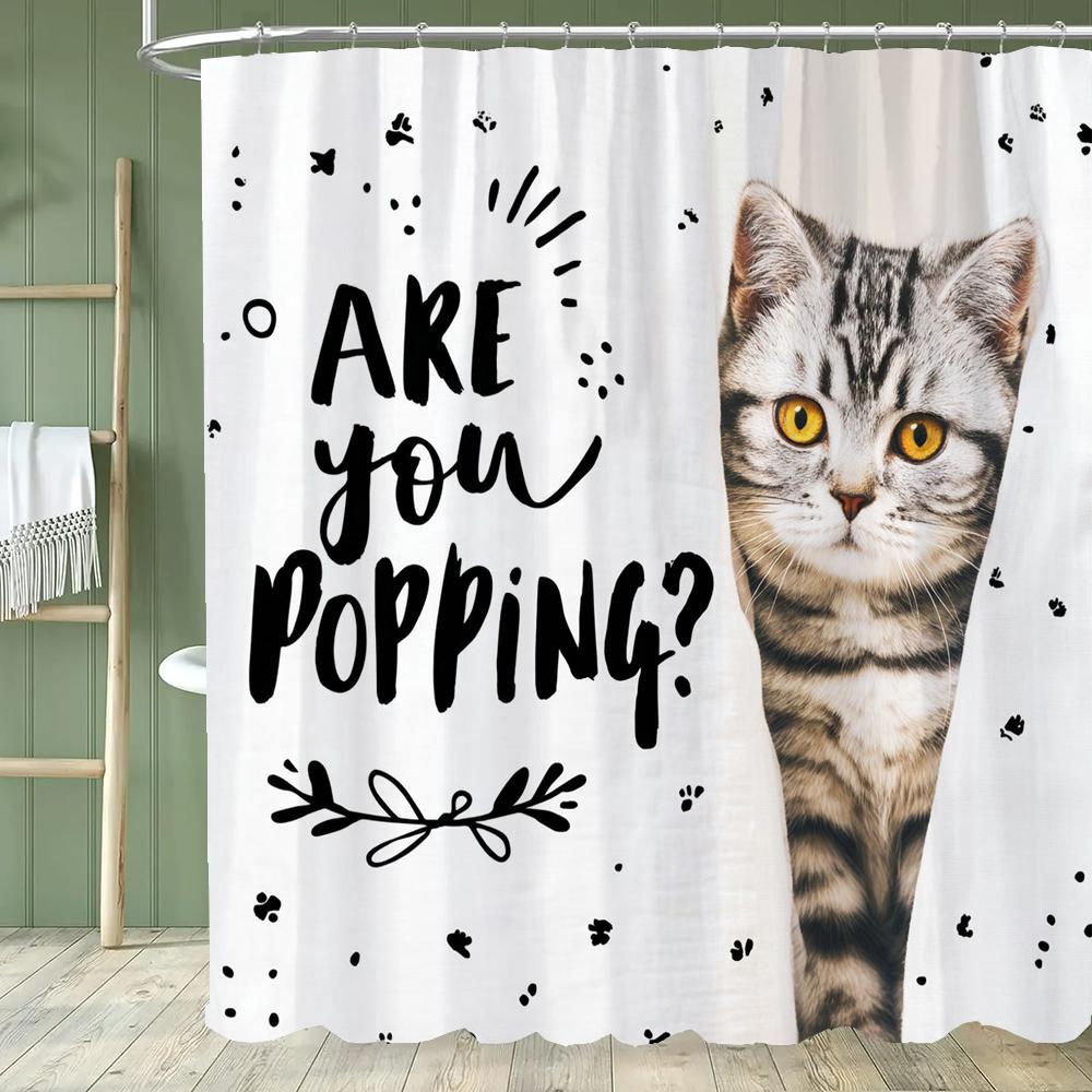 Cartoon Hipster Cat Shower Curtain - With Hooks, Easy To Clean, Adds a Quirky and Stylish Touch To Your Bathroom Decor Curtain