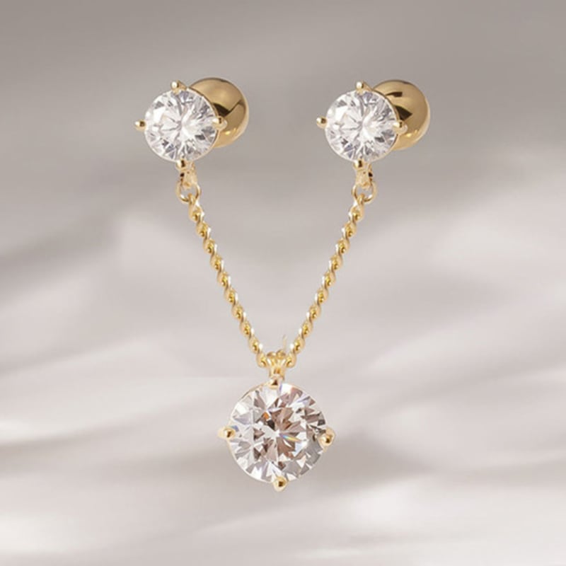 

JEWNEL 14K Chain Cubic Drop Two-Pin Piercing yellow gold