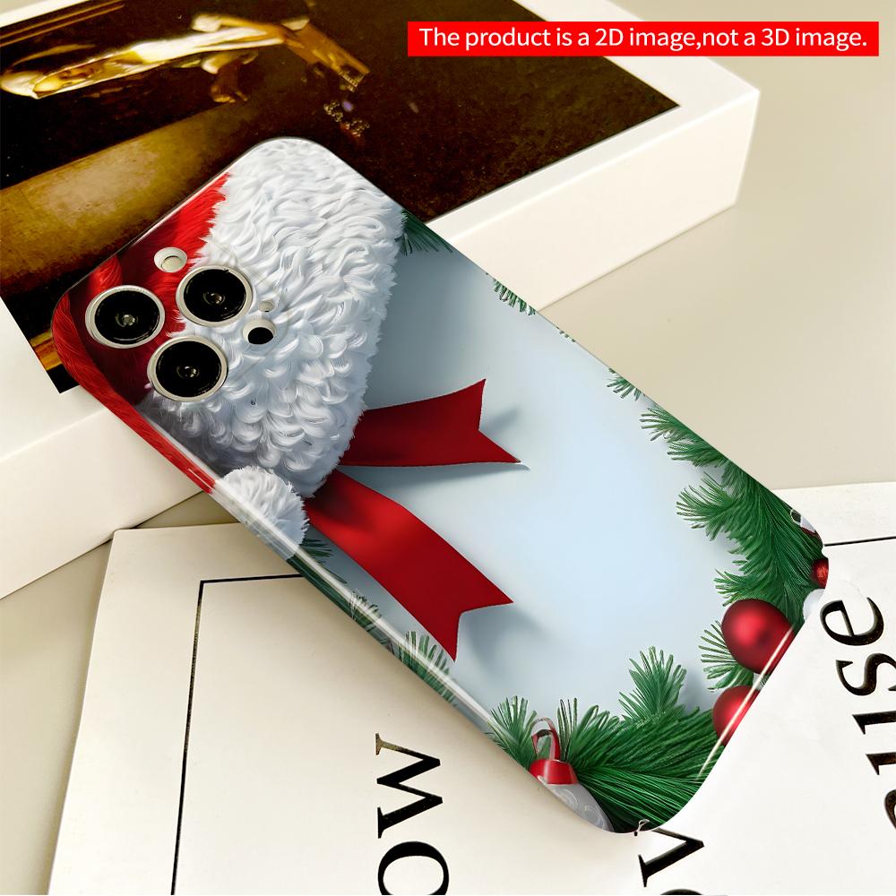 2DFlat Santa Hat & Pine Wreath Holiday Phone Case All Inclusive Film Hard Phone Case, Compatible with iPhone 18 Pro Max 17 16 15 14 13 12 11