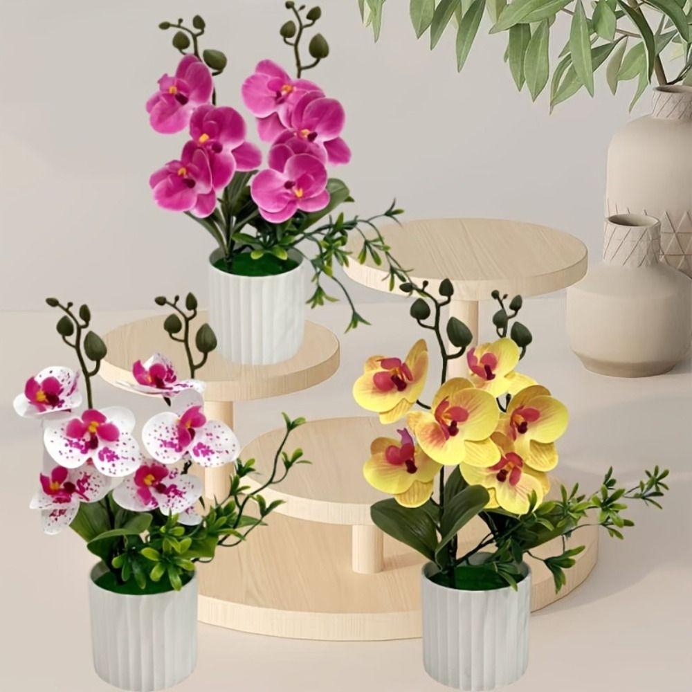 Multicolor Butterfly Orchid Artificial Flower 6 Blooms Faux Moth Orchid Potted  Desktop Oranemnt