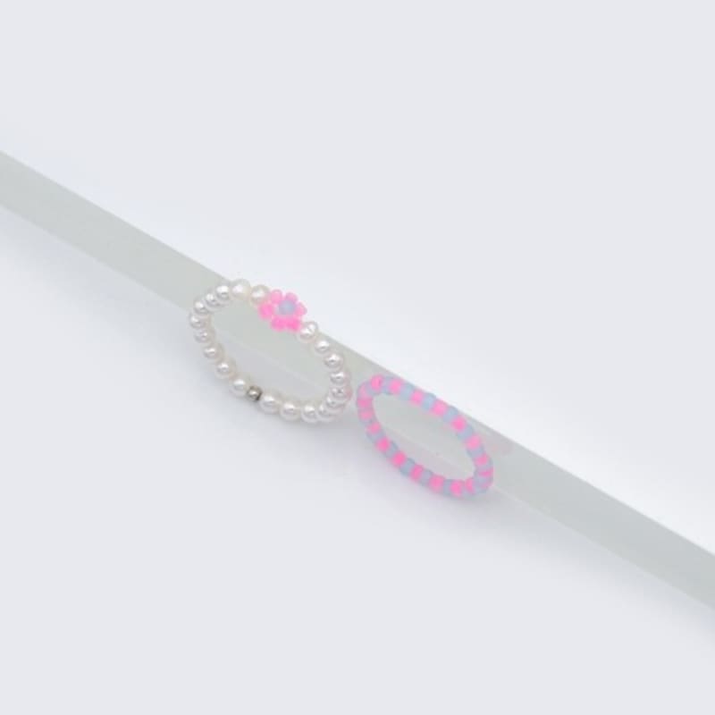 BONBEAU Refresh Flower Beads Pearl Ring Flower Bead Freshwater Pearl Layered Ring Set