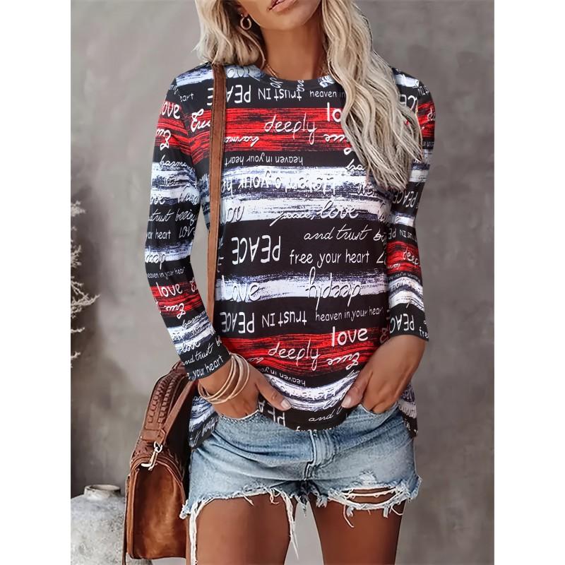 Womens Loose Fit Long Sleeve Round Neck Tee With 3D Peacock Cat Print - Milk Silk Fabric 2025 Casual Top