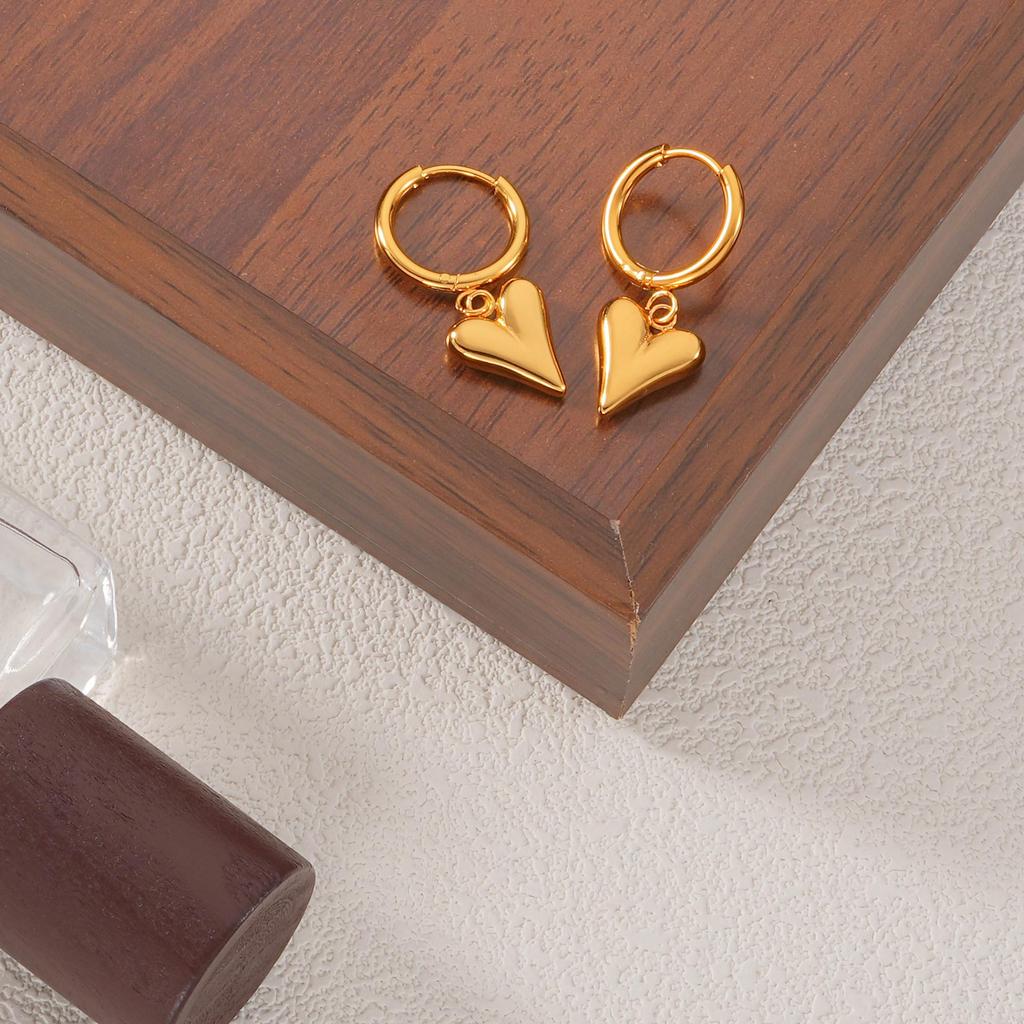 Korean Style Cross Heart Pendant Earrings: Stainless Steel 18K Valentine's Day Studs for Women