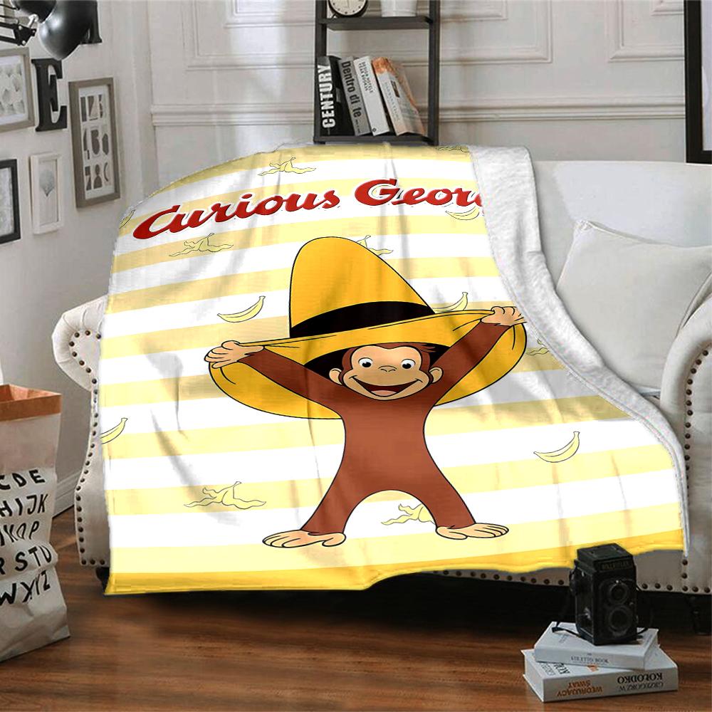 1pc Curious George Blanket, Gift, for Men and Women, Soft Blanket, Good for Sofa Bed Couch Travel, Lightweight Flannel Blanket