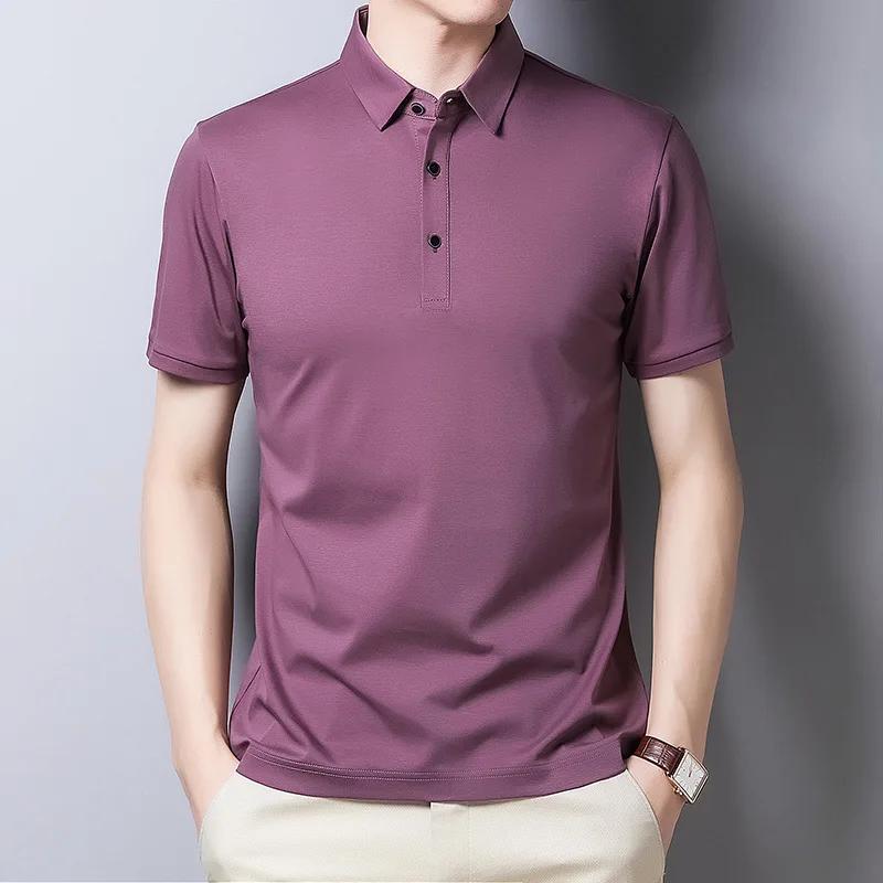 Summer Middle-aged Men's Polo-collar Shirt Double Mercerized Cotton Short-sleeved T-shirt Solid Color Slim Korean Men's T-shirt
