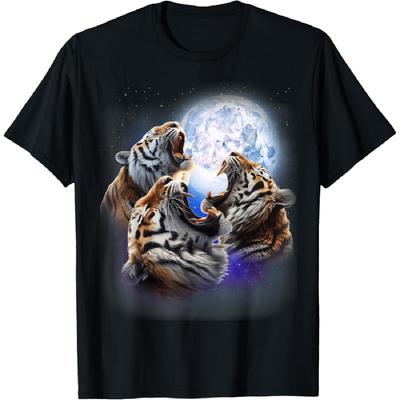 3 Tigers Howling At The Moon Wild Cat Bengal Tiger Lover T-Shirt