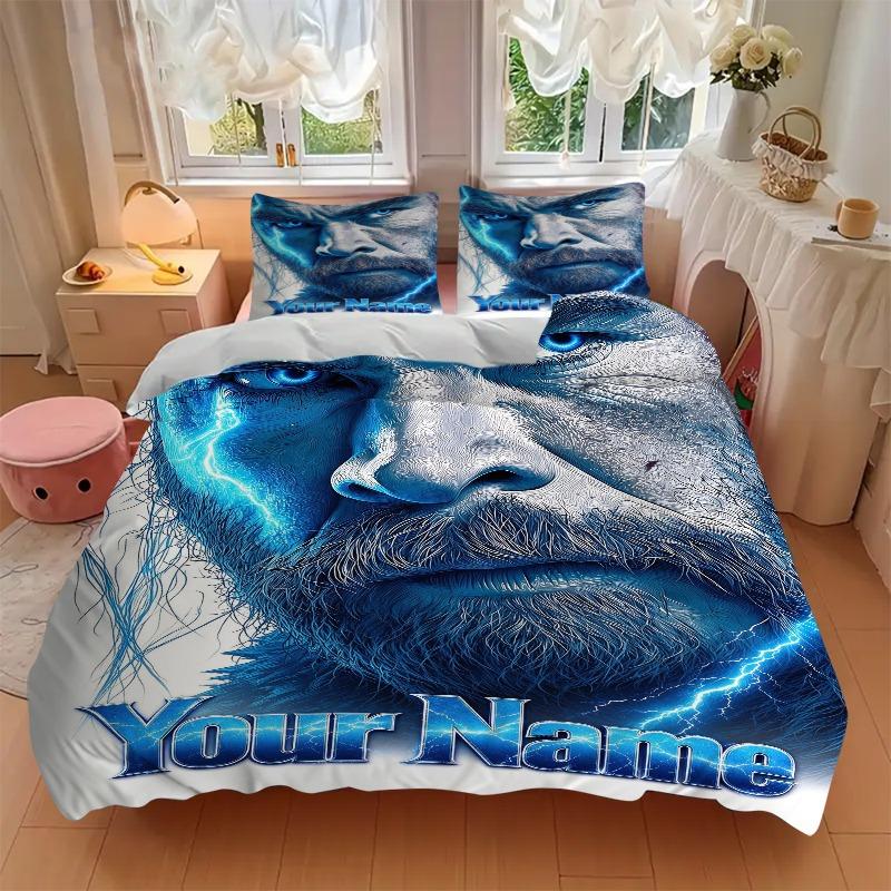 Zeus Custom Name Portrait Bedding Set Personalized Washable Custom 3Pcs Duvet Cover Pillowcases Soft Microfiber Home Bedroom Gift