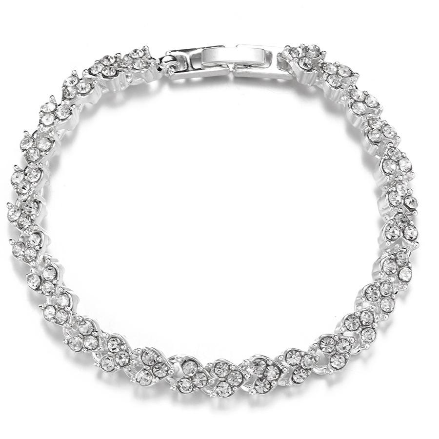 Luxury Roman Crystal Bracelet for Women Fashion Heart Chain Bracelets Rhinestone Bangle Wedding Bridal Jewelry Accessories Gifts