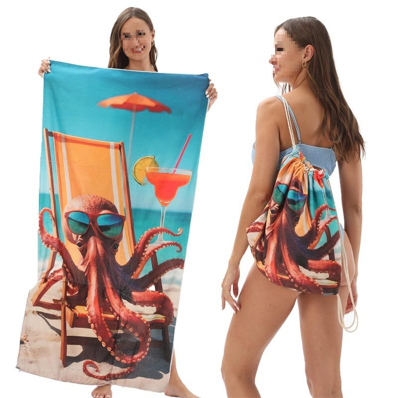 

70 * 140cm Dual-purpose Foldable Beach Towel Bag Octopus pattern