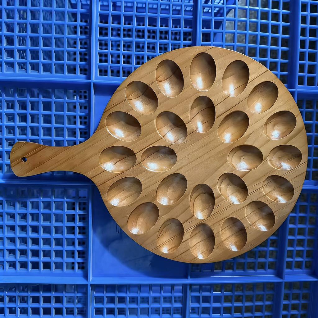 Egg Serving Tray, Wooden Storage Container For Appetizers, Party Platter For 24 Eggs, Bamboos Wood
