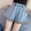 Girls' Summer Checkerboard Denim Shorts - Trendy & Lightweight