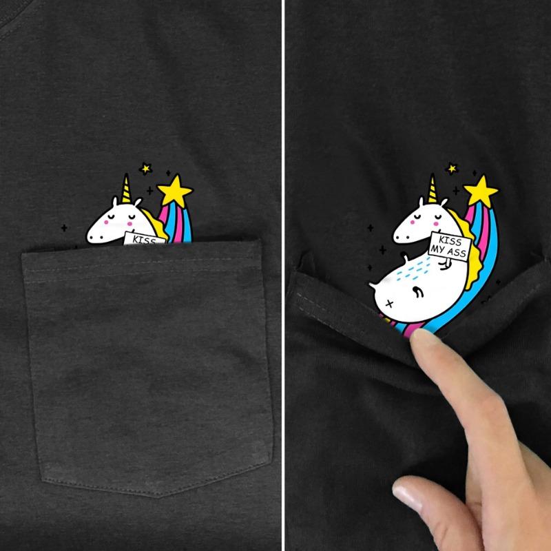 Summer Printed Pocket Animal Short Sleeved T-shirt Suitable for Both Men Women Cotton Black Round Neck Shirt T-Shirts Unisex