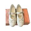 Sheepskin Version~ Miu New French Bow Ballet Flats Leather Full of Rhinestones Mary Jane Shoes
