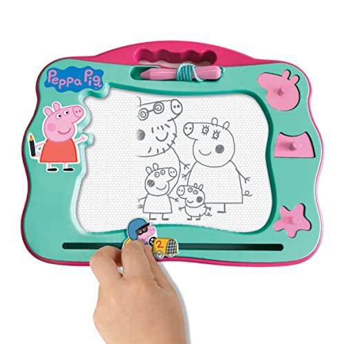 Peppa Pig Travel Magnetic Scribble Pad with Pen and 3 Stamps - Draw and Erase Without Smudges - Mint Green/Pink - 23.5 X 2.5 X 18cm