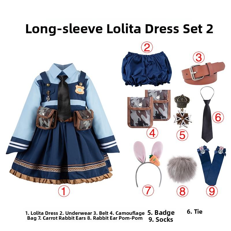 Judy Cosplay Costume Kids Set Police Officer Performance Full Outfit Children's Lolita Skirt Hat Hairband Complete Costume