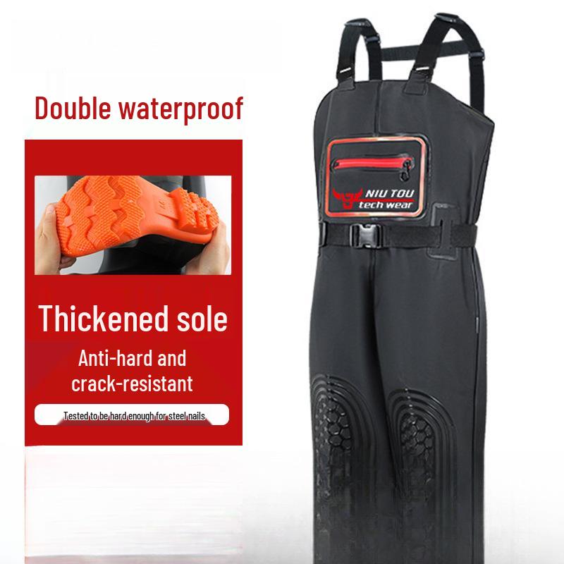 Camouflage Waterproof Wading Pants with Integrated Boots for Fishing