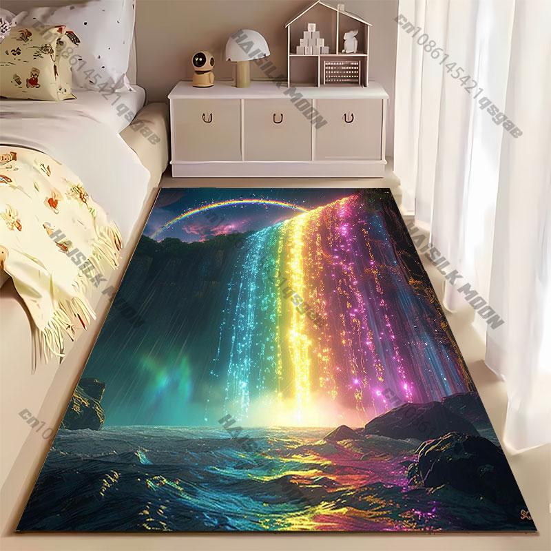 Magical Rainbow Glowing Waterfall Carpet Yoga Living Room Room Decor Children's Crawling Mat Doormat Area Rug Games Mat