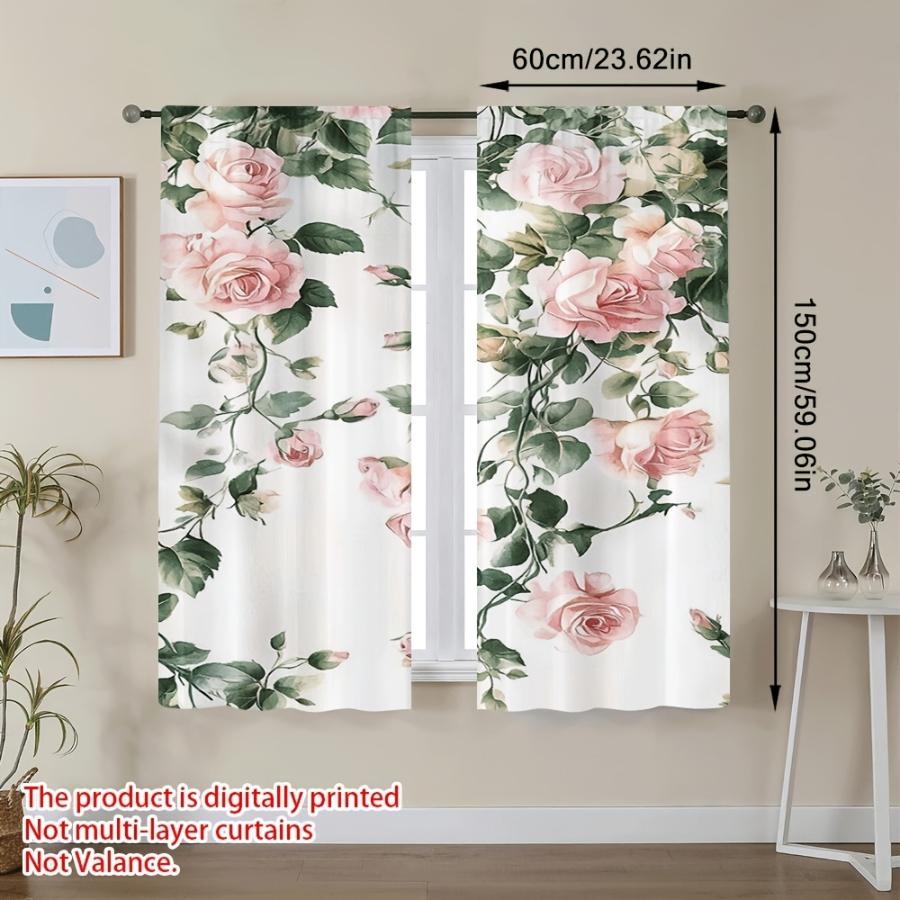 2PCS Digital Printed Curtains, Pink Ink Flower Marks Pattern, Beautiful Window Drapes for Living Room Bedroom Home Decor