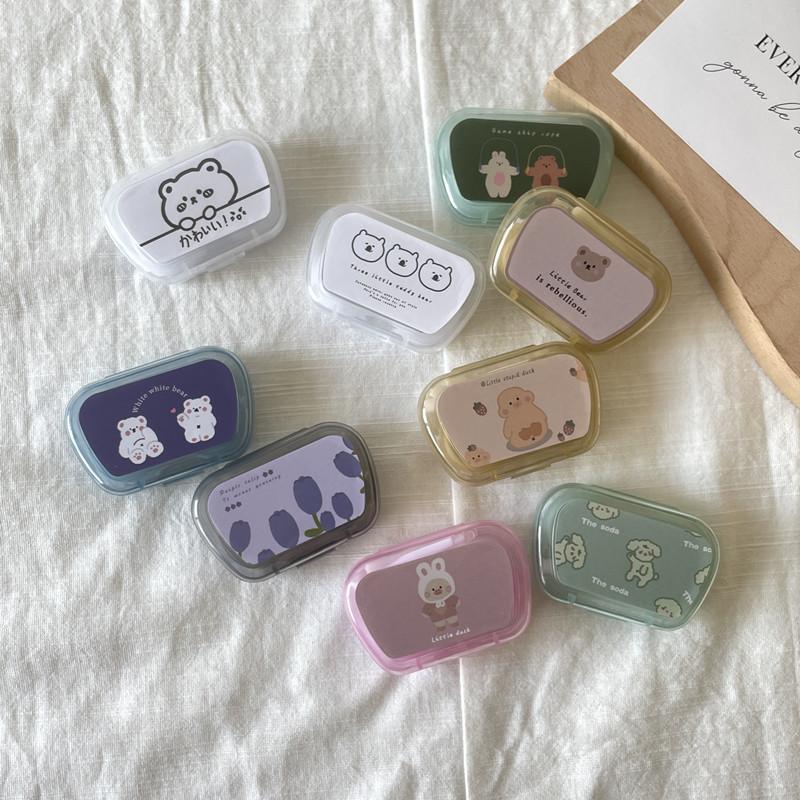 Ins with Mirror Floral Animal Printed Cute Contact Lens Box Portable Contact Lens Case Companion Box Travel Contact Lenses Case