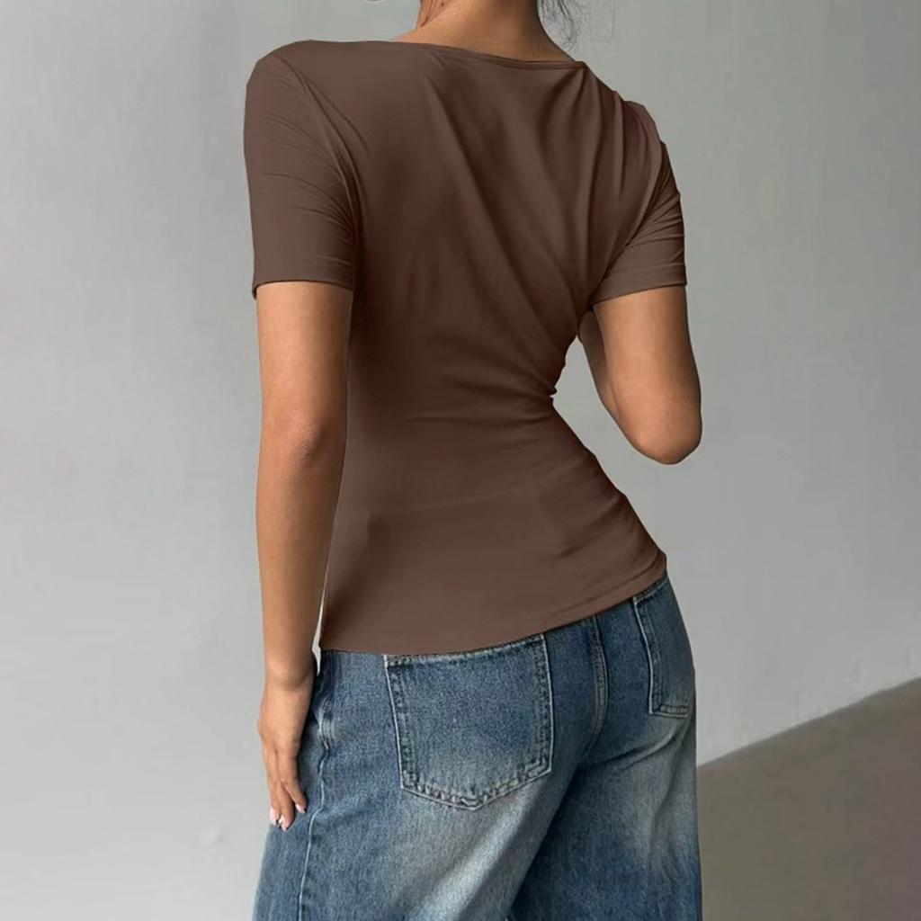 Women's Fashionable Casual Versatile Off-shoulder Pullover Top, Sexy Summer Slim Waist New T-shirt Short Sleeve Top