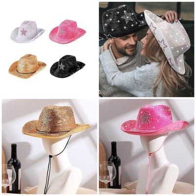 Glittering Rhinestones Fedoras Hat for Adult Shimmering Star Pattern Top Cap Party Costume Headwear for Various Occasion