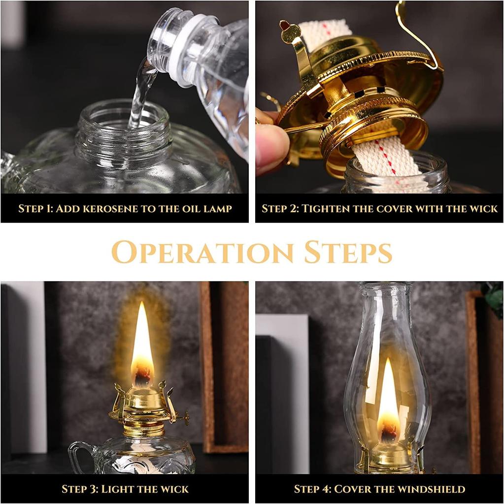 Cywinfow Handmade Kerosene Lamp Lantern, Vintage Kerosene Lamp, Paraffin Oil Lamp L392 (Transparent - Gold)