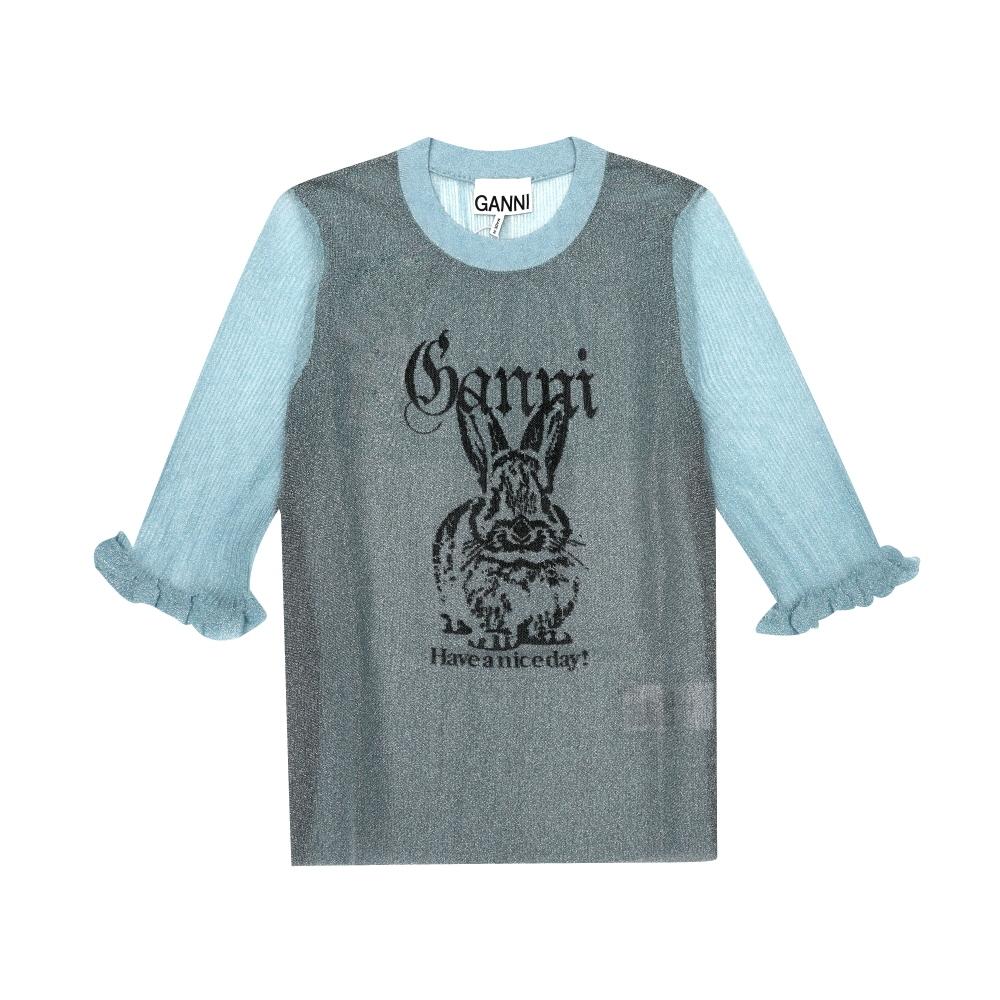 

Ganni Bunny Logo Sheer Jacquard Top Women S T ShirT K2501 326 K2501 326 (M)