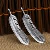S925 Sterling Silver Jewelry Retro Thai Silver Inlaid Turquoise Edition Handmade Feather Pendant for Men and Women