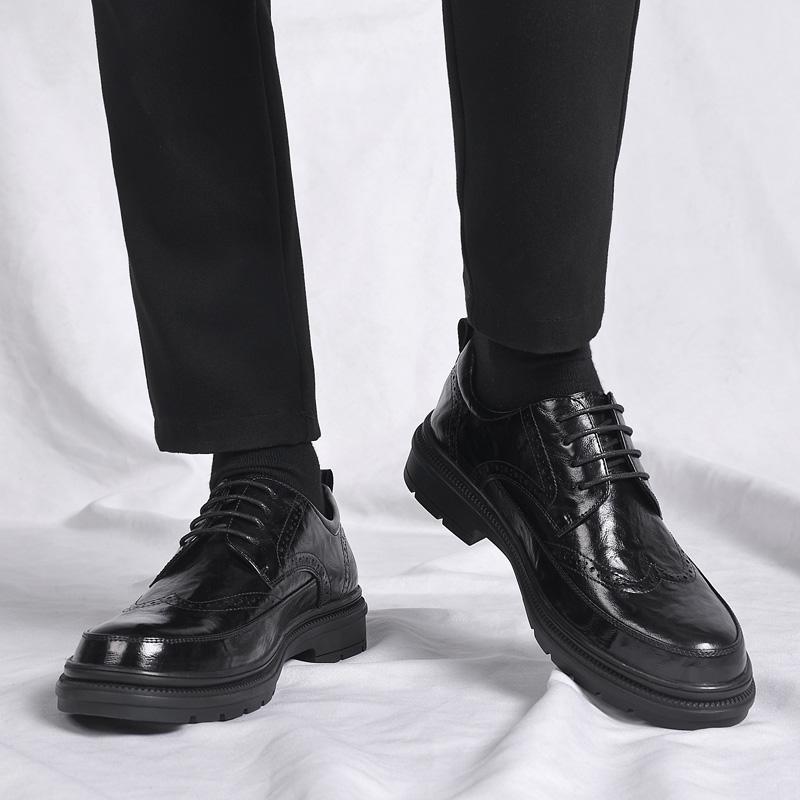 men business formal leather shoes lace up brogue men's casual dress shoes black classic Italian formal oxford men's office shoes