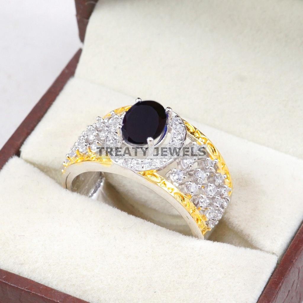 Black Onyx Oval Cut Gemstone With 925 Sterling Silver Ring For Men's #A830 JL375666932264