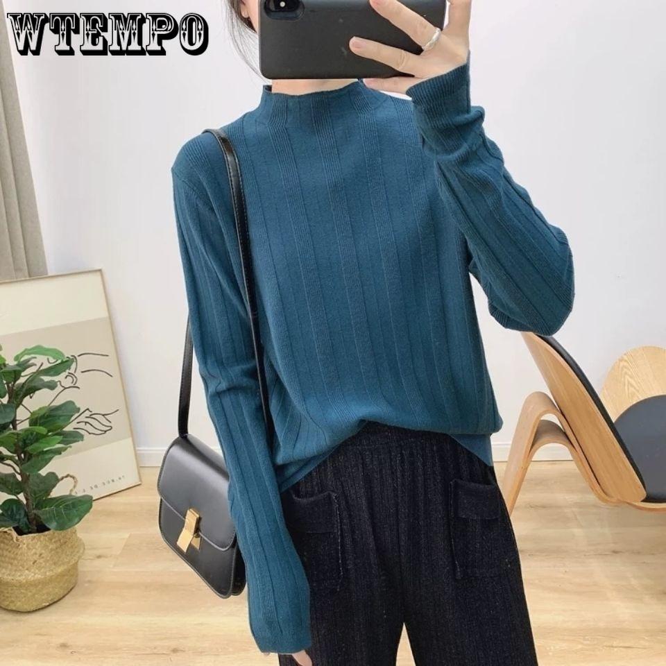 Base Layer Sweater Loose Half Turtleneck Knitted Sweater for Women Casual Long-sleeved Pullover for Autumn and Winter
