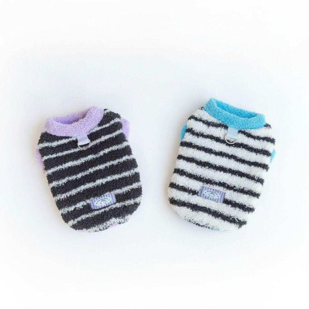 Fleece Lining Pet Warm Vest Striped Cat Winter Coat Ozy Sleeveless Puppy Outfit  Indoor Warmth