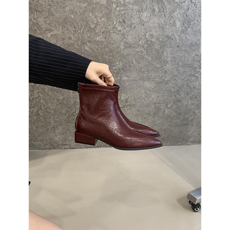 Short Boots Women's 2025 Autumn and Winter New Black French Thick Heel Elastic Thin Boots Martin Boots