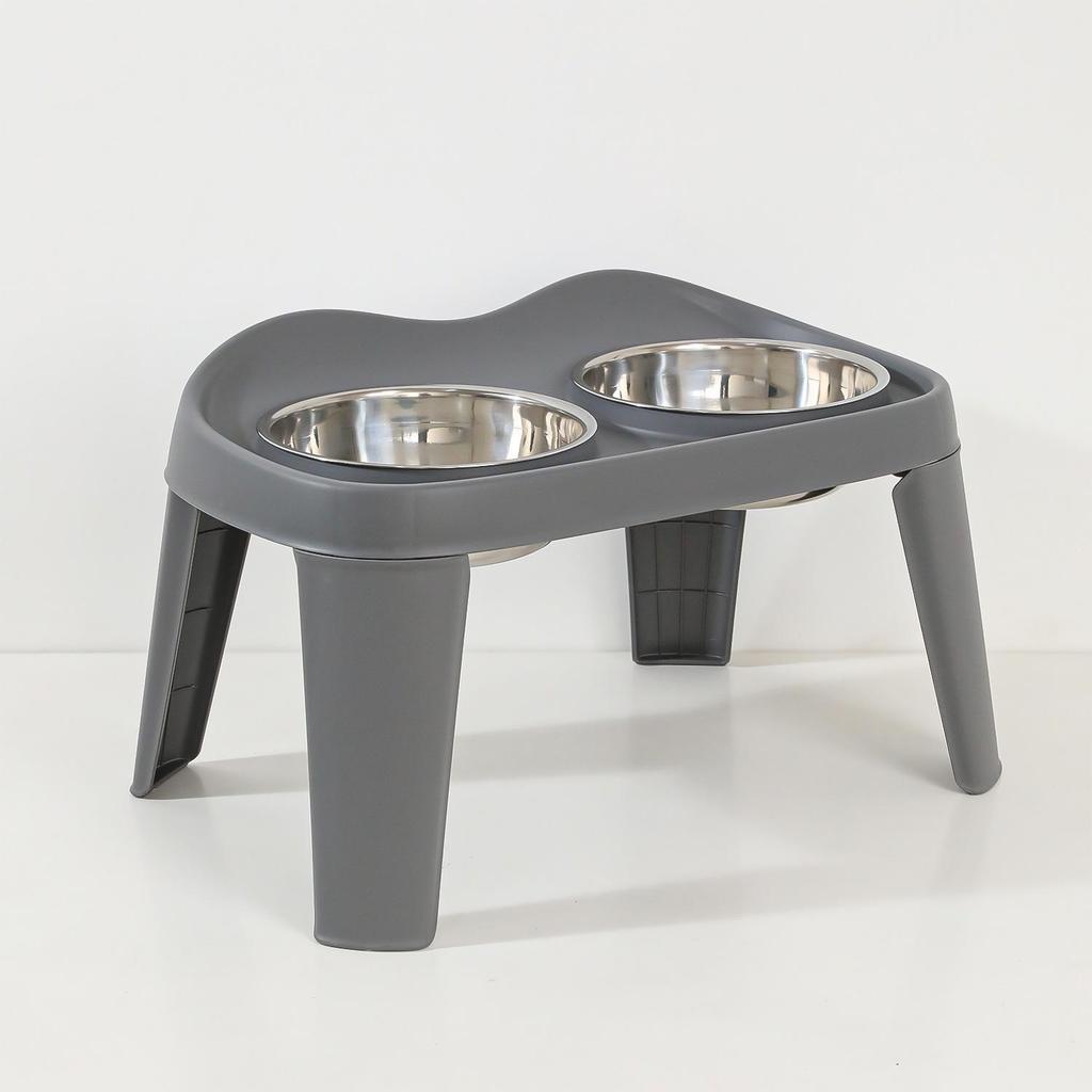Elevated Double Bowl Pet Feeder: Folding Stainless Steel Water and Food Bowl for Cats and Dogs