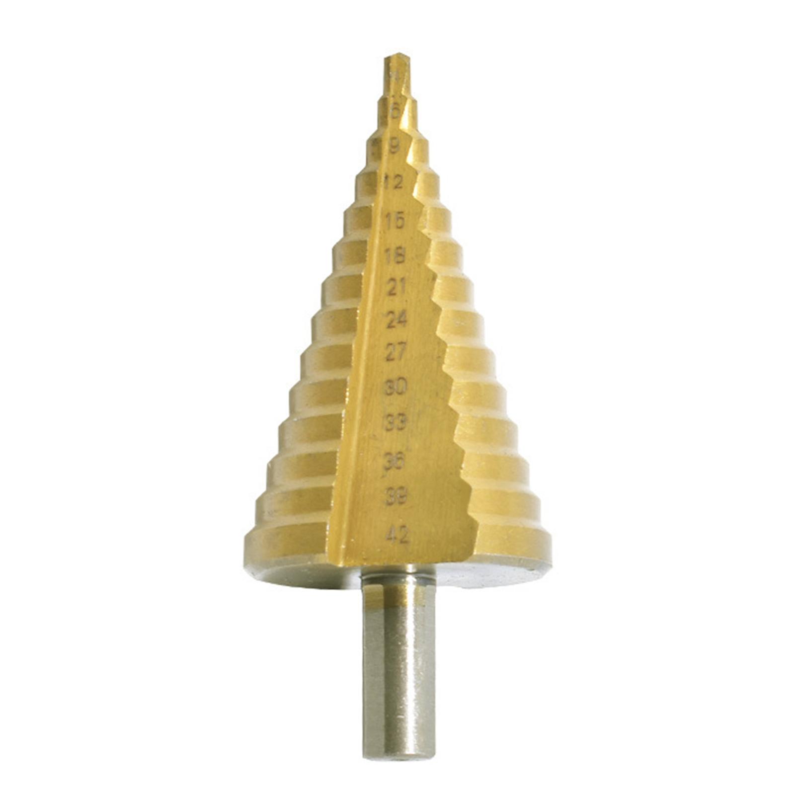 

Ступенчатое сверло HSS с титановым покрытием, прямой паз, 4-42 мм, конусное сверло с треугольным хвостовиком для сверления металла и дерева
