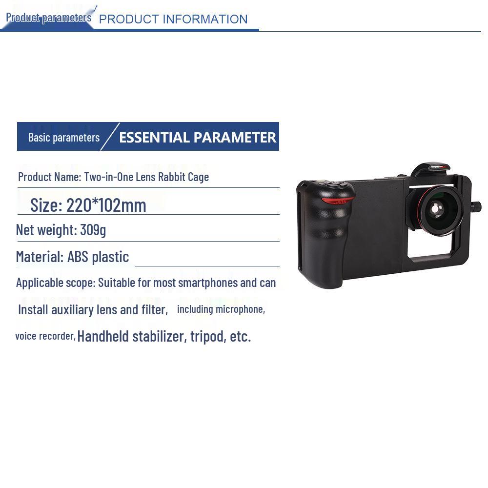 Macro Lens & Wide-Angle Mobile Photography Set: Handheld Stabilizer, Rabbit Cage & Bluetooth Bracket Combo.