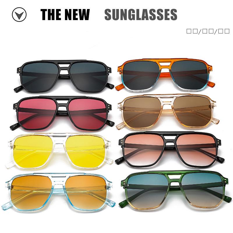 Trendy Retro Double Beam Sunglasses for Women - Large Frame, Ocean Lens, European & American Style