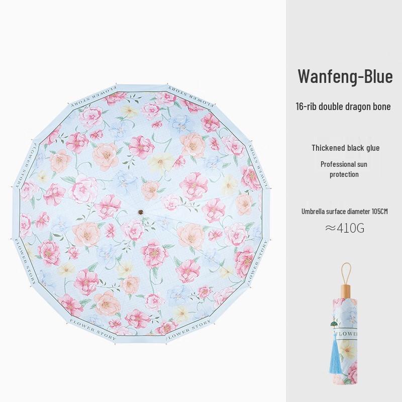 Nanqiao 16-Rib UV Protection Manual Folding Sun Umbrella 23 inch 16k