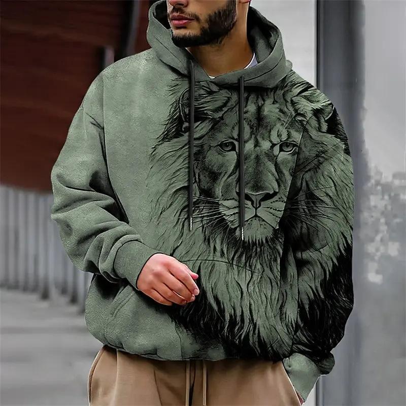 2024 New Men's Hoodie Factory Direct Sales Heat Transfer Printing Animal Print Loose Hooded Hoodie Men's Hoodie