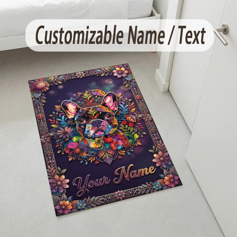 Dog Theme Crystal Velvet Rug Personalized Custom Name Text Soft Floor Mat Home Decor