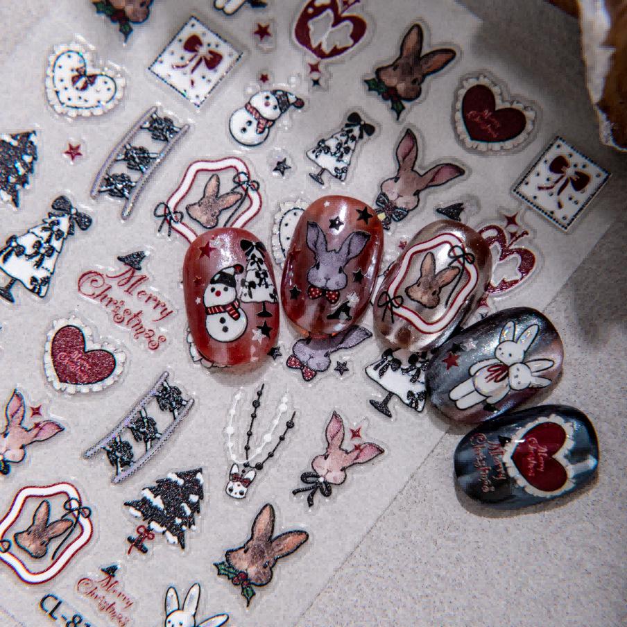 Cyansea Seasonal Nail Art Stickers for Autumn/Winter: Rabbit, Snowman & Christmas Tree Designs